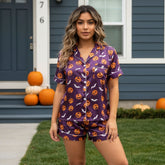 Purple Satin Short Pajama Set for Halloween Party